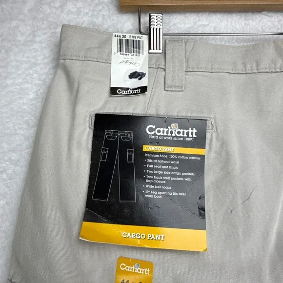 Carhartt B182 PUT Cotton Canvas Cargo Pants Mens 44x30 Dungaree Fit Tan Beige - Picture 6 of 9